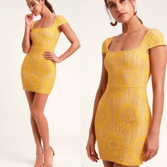 Lulus Dresses & Skirts - LULU'S Lilian Yellow Lace Dress Medium NWT